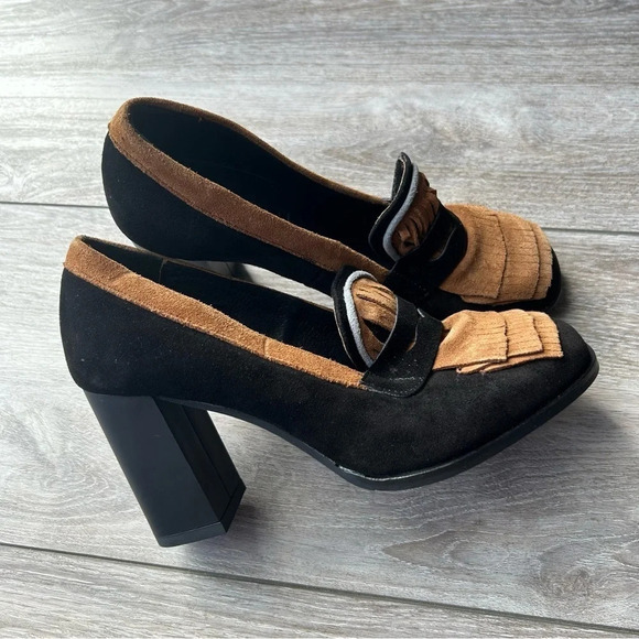 NWOT Girotti Square Toe Suede Leather With Fringe Pump - Picture 2 of 12